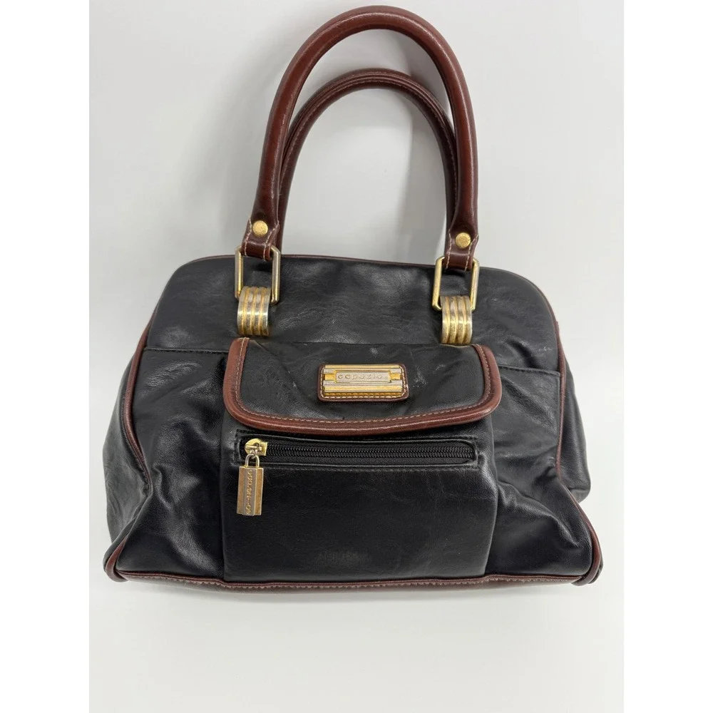 Vintage Capezio Women Black Faux Leather Tote Bag Top Handle Shoulder Bag Medium